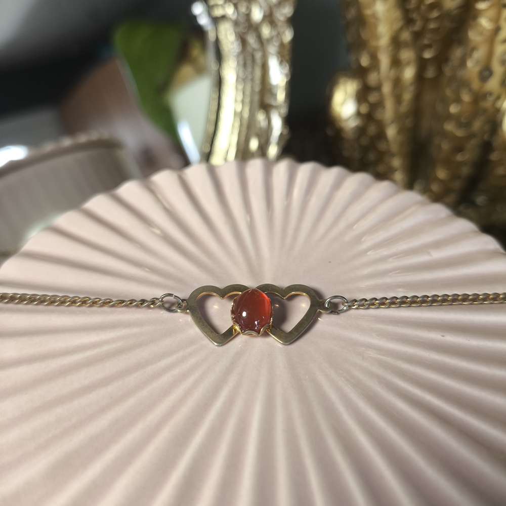 Gold Heart Necklace with Red Gemstone